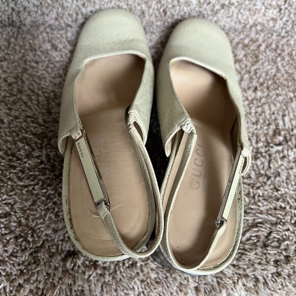 Gucci Women's Cream Sling Back Leather Block Heels - Picture 6 of 15